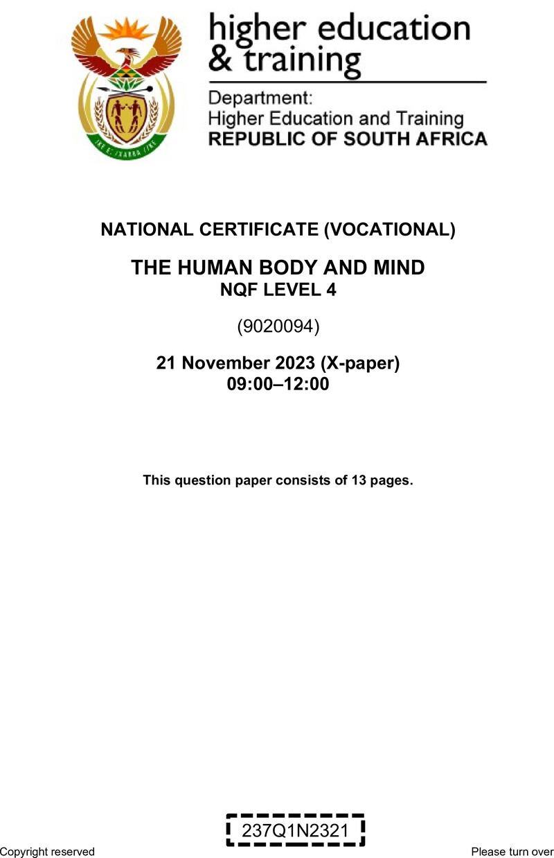 Nc2840 The Human Body And Mind L4 QP Nov 2023