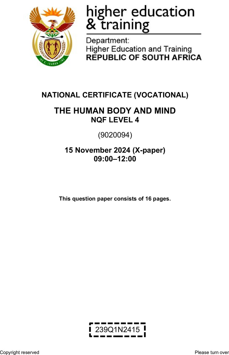 Nc2840 The Human Body And Mind L4 QP Nov 2024