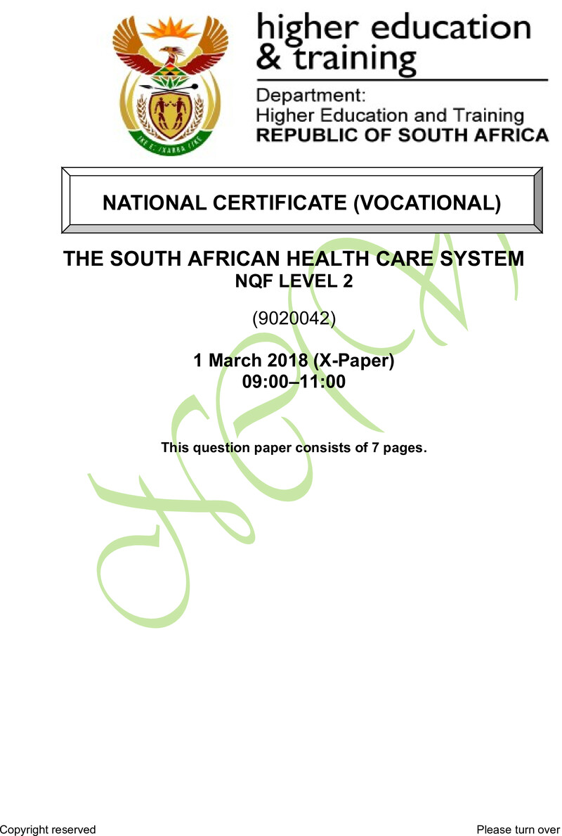 Nc2850 The South African Health Care System L2 QP Feb 2018