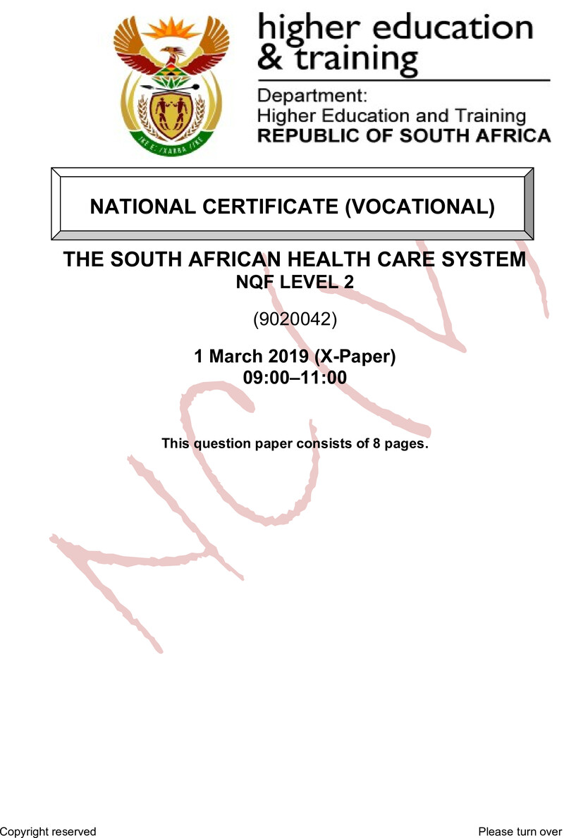 Nc2850 The South African Health Care System L2 QP Supp 2019 Signed Of