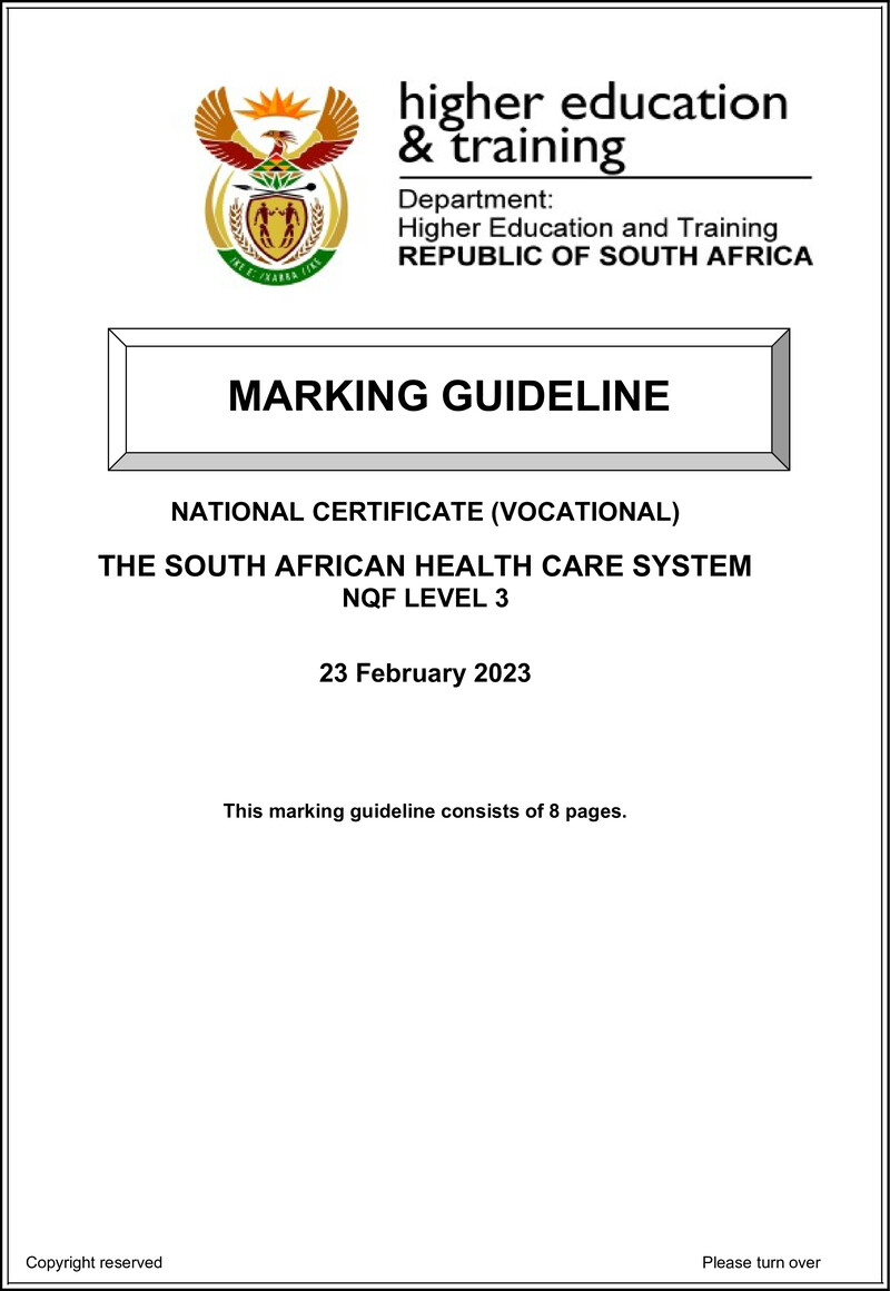 Nc2860 The South African Health Care System L3 Memo Feb 2023