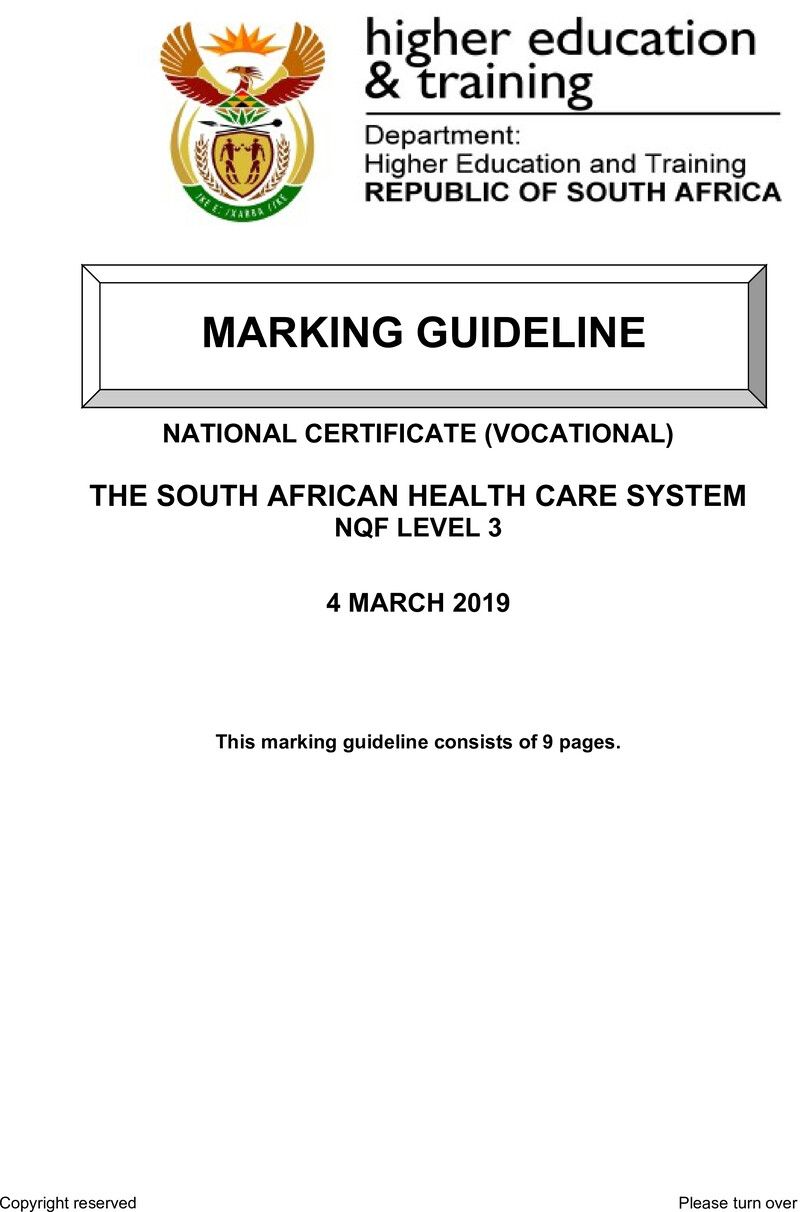 Nc2860 The South African Health Care System L3 Memo Supp 2019