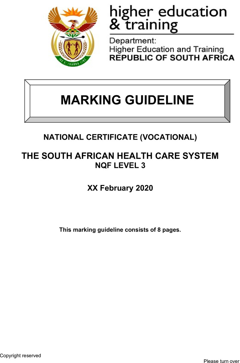 Nc2860 The South African Health Care System L3 Memo Supp 2020