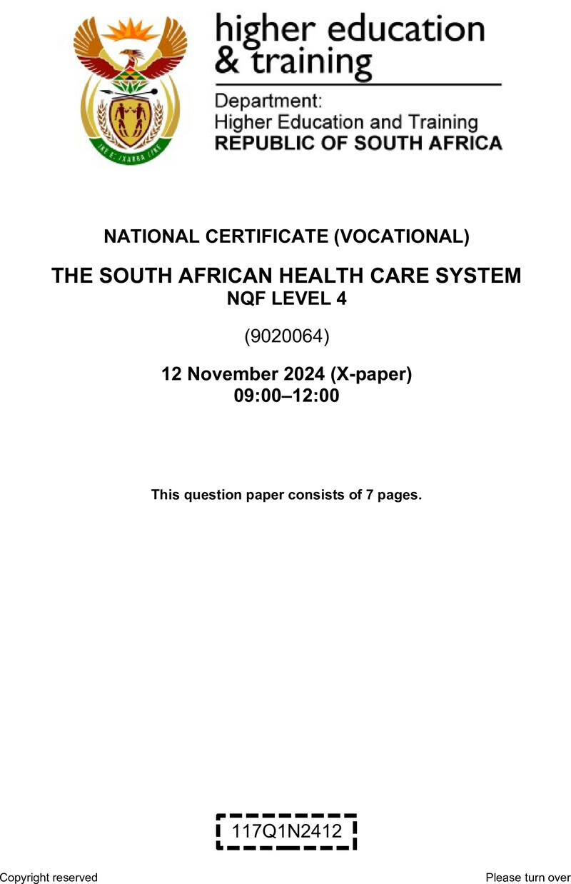 Nc2870 The South African Health Care System L4 QP Nov 2024
