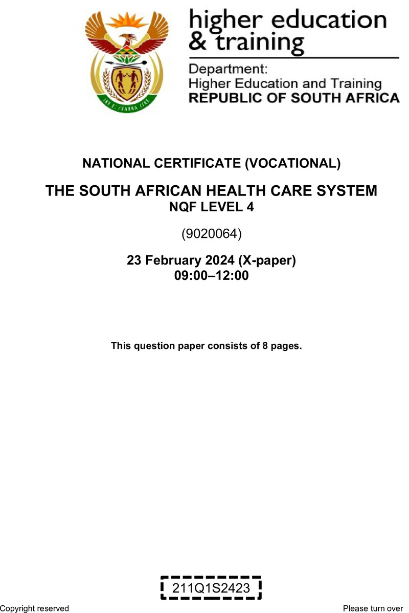 Nc2870 The South African Health Care System L4 Supp QP 2024