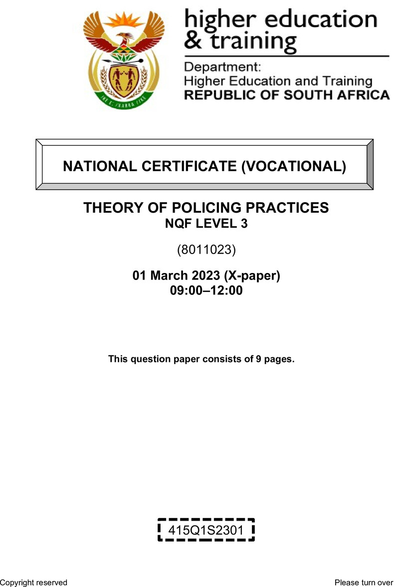 Nc2880 Theory Of Policing Practices L3 Supp QP 2023