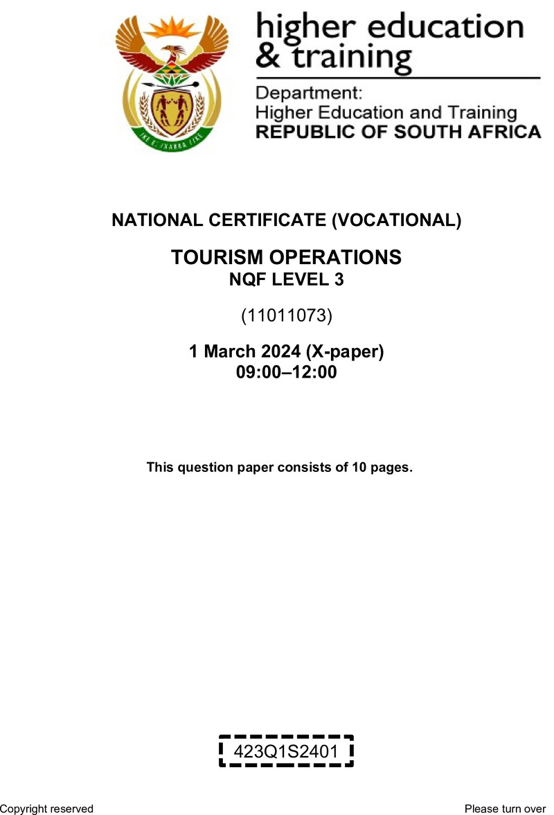 Tourism Operations L3 Supp QP 2024 preview