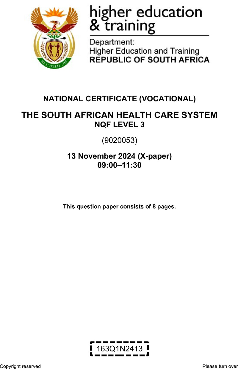 Nc2920 The South African Health Care System L3 QP Nov 2024