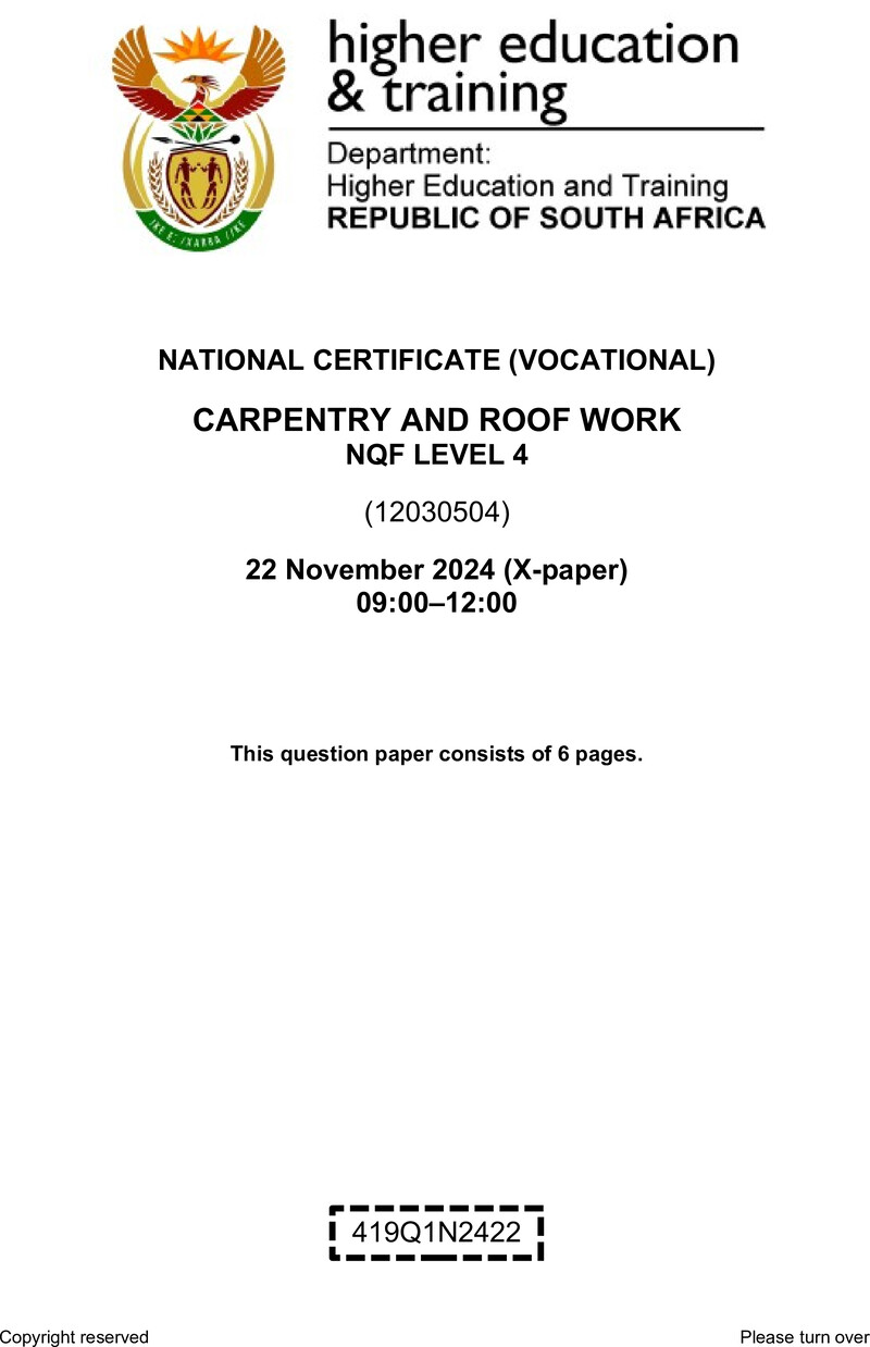 Nc420 Carpentry And Roofwork L4 QP Nov 2024