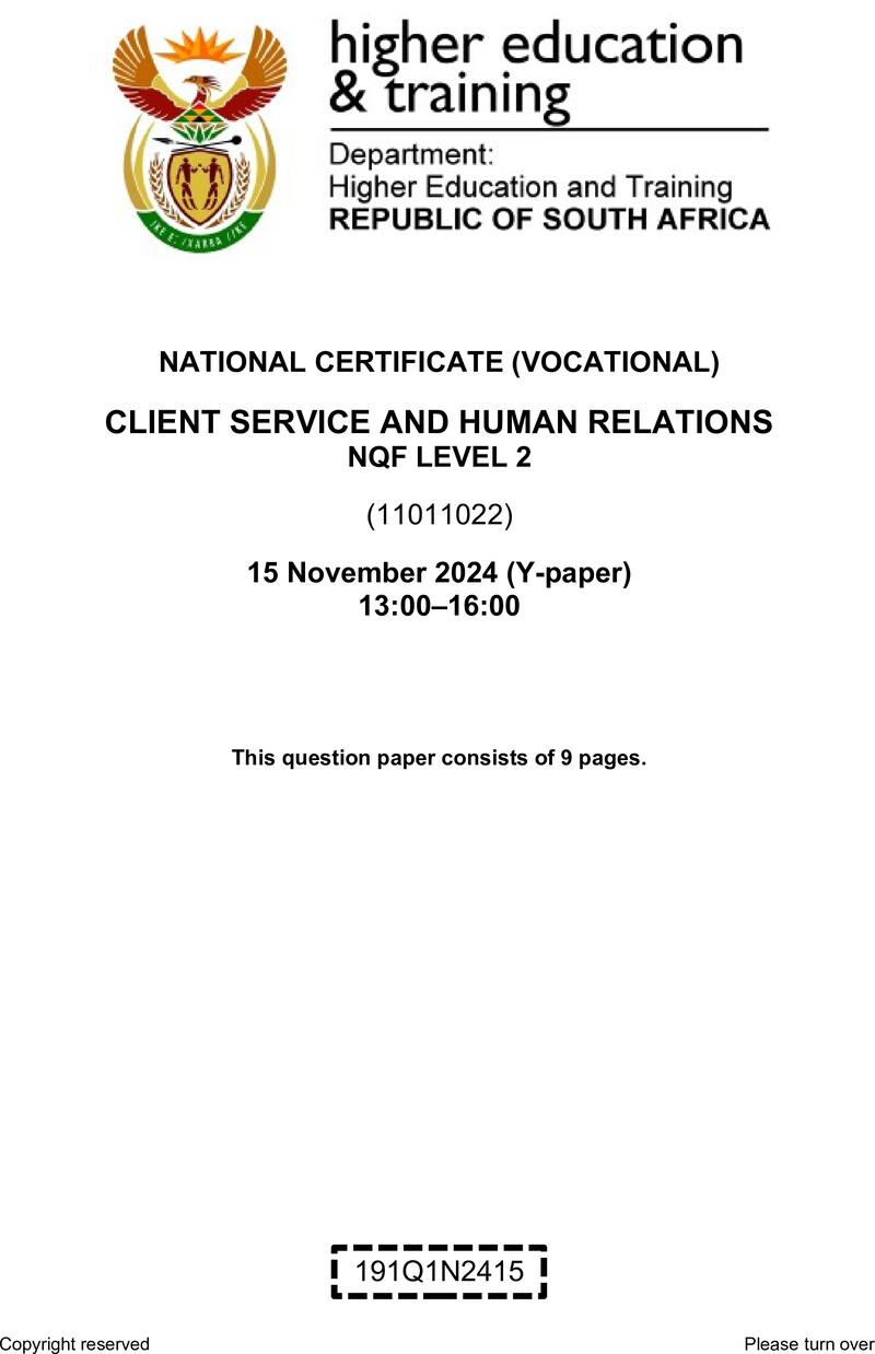 Nc480 Client Services And Human Relations L2 QP Nov 2024