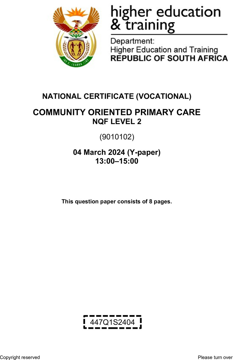 Nc490 Community Oriented Primary Care L2 QP Supp 2024