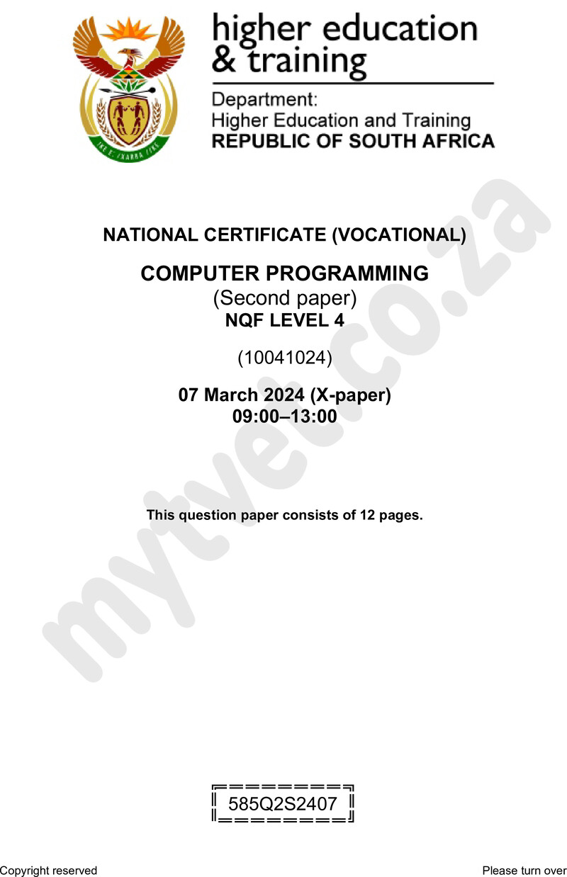 Computer Programming L4 P2 QP Supp 2024 preview