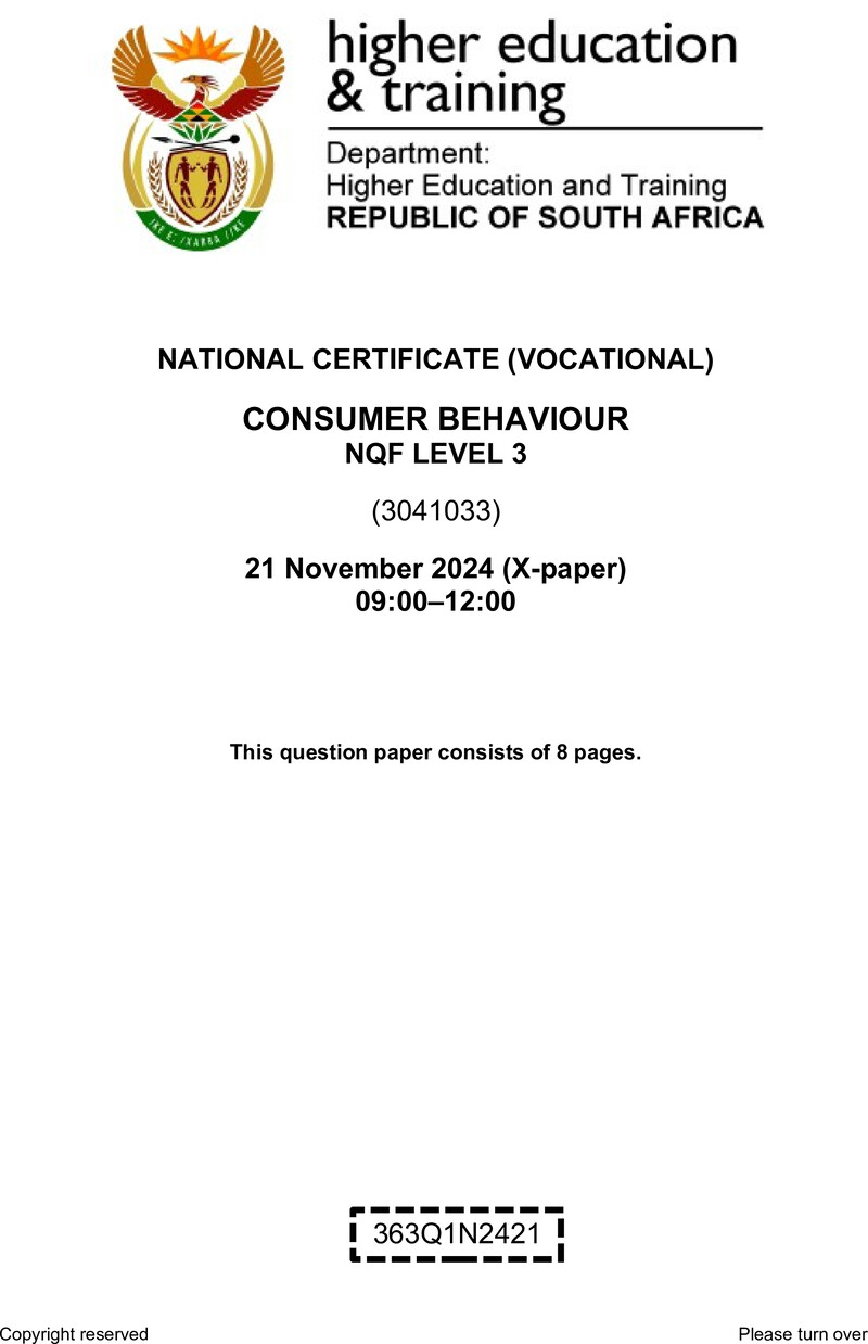 Consumer Behaviour L3 QP Nov 2024 preview