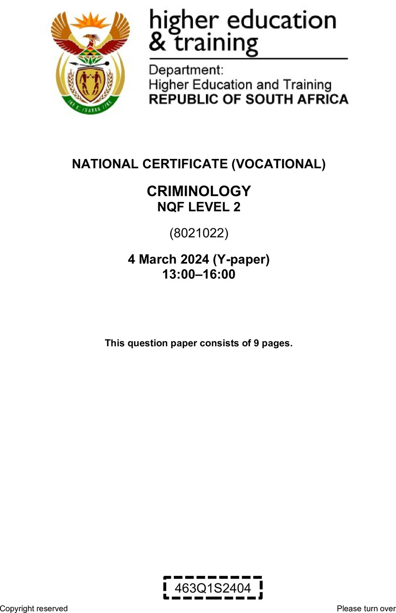 Nc720 Criminology L2 QP Supp 2024