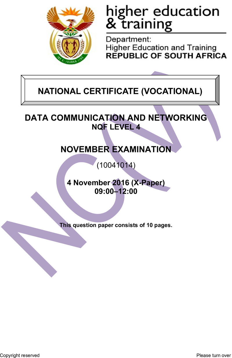 Nc740 Data Communication And Networking L4 Nov 2016