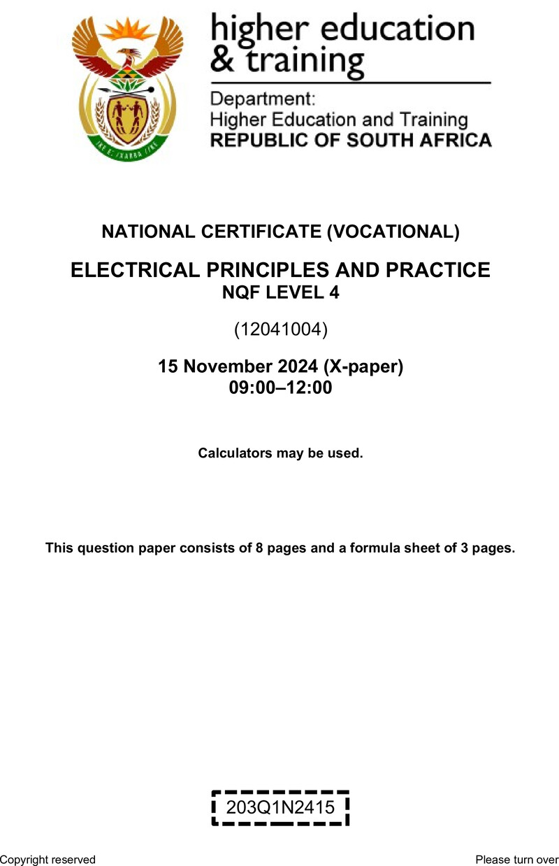 Nc920 Electrical Principles And Practice L4 QP Nov 2024