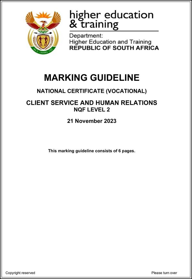 Nc460 Client Service And Human Relations L2 Memo Nov 2023