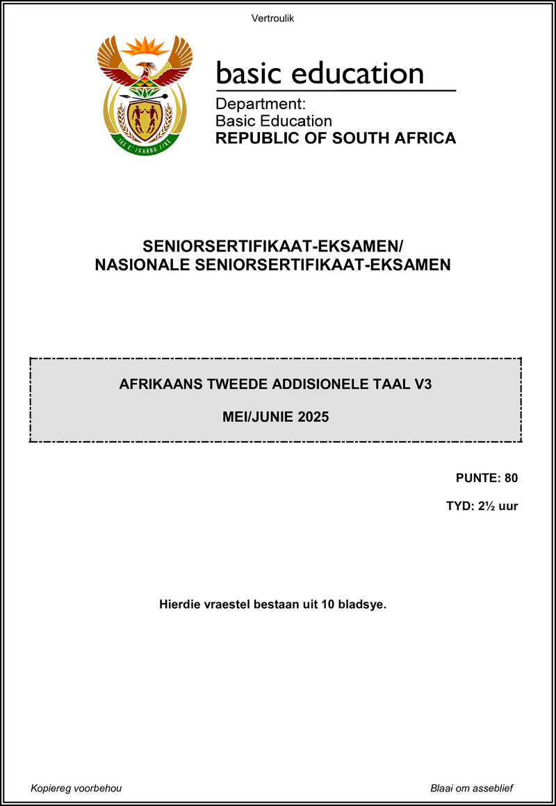 Afrikaans Sal P3 May June 2025 Gr12