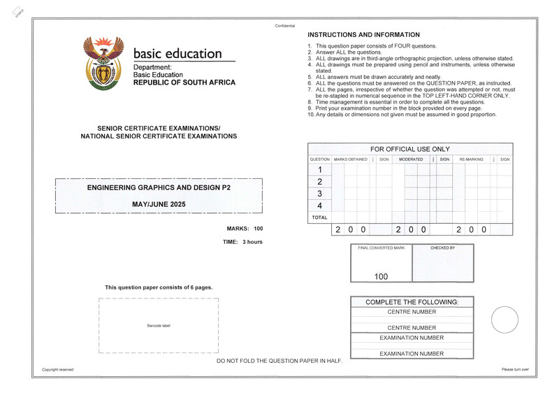 Grade 12 Design past paper 2025 – engineering graphics design p2 may june 2025 eng gr12