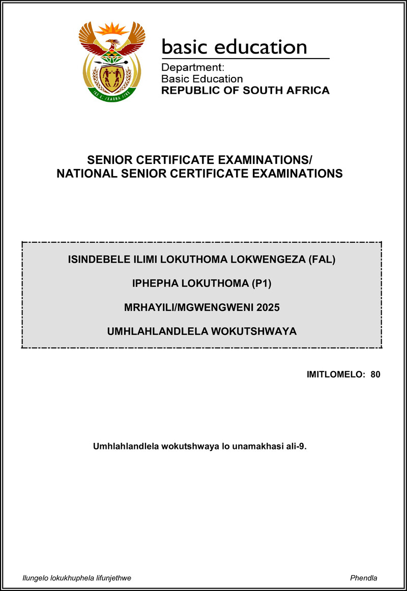 Isindebele Fal P1 May June 2025 Mg Gr12
