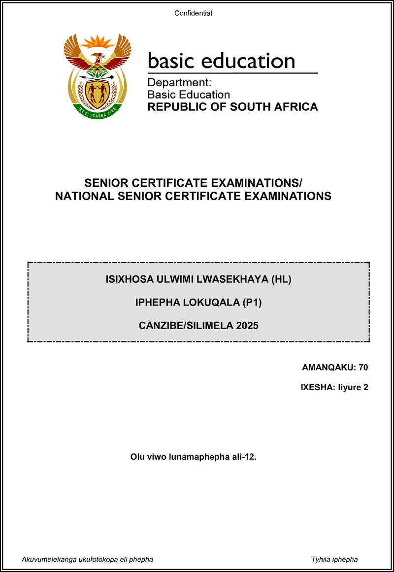 Isixhosa Hl P1 May June 2025 Gr12