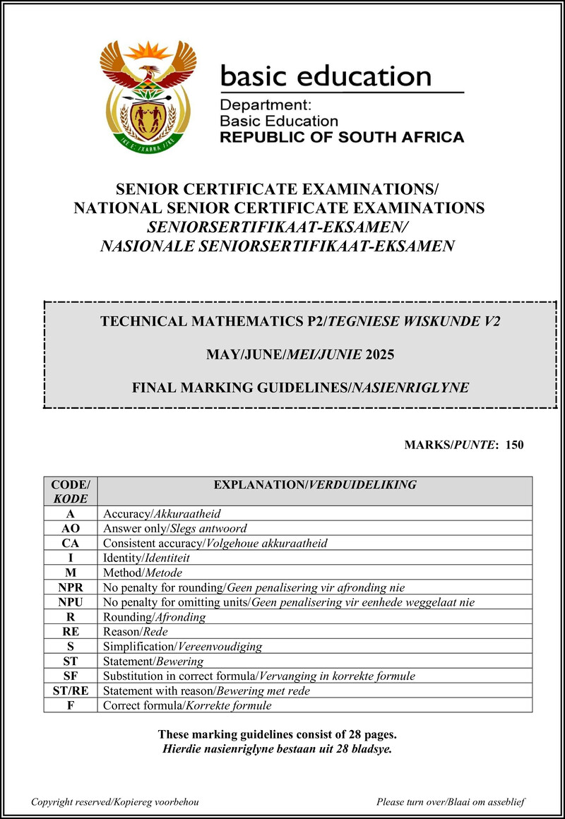 Grade 12 Technical Mathematics past paper 2025 – technical mathematics p2 may june 2025 mg afr eng gr12