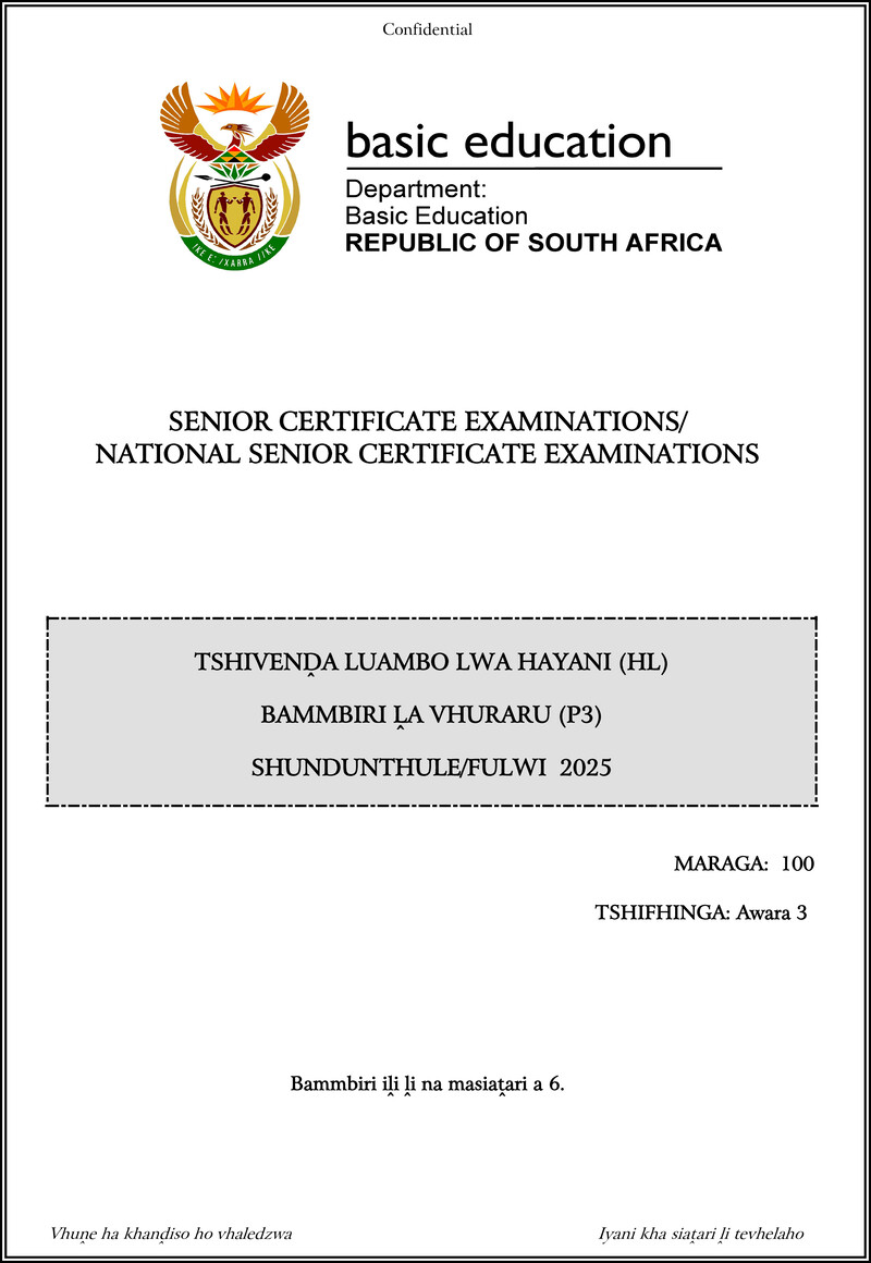 Tshivenda Hl P3 May June 2025 Gr12