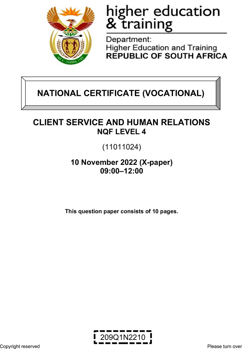 Nc480 Client Service And Human Relations L4 QP Nov 2022 Signed Off