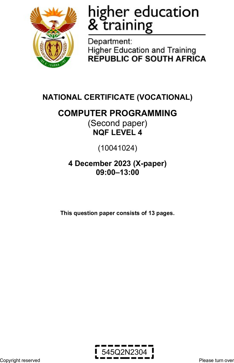 Nc540 Computer Programming L4 P2 QP Nov 2023 Signed Off