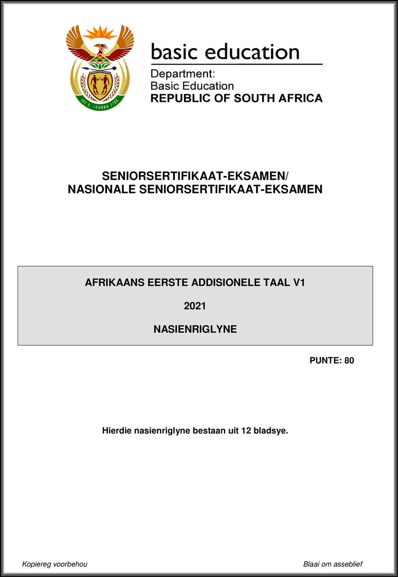 Grade 12 Afrikaans past paper 2021 – afrikaans fal p1 may june 2021 mg gr12
