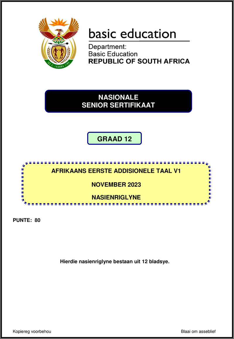 Afrikaans Fal P1 Nov 2023 Mg Gr12