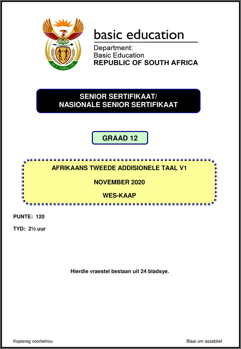 Afrikaans Sal P1 Nov 2020 Western Cape Gr12