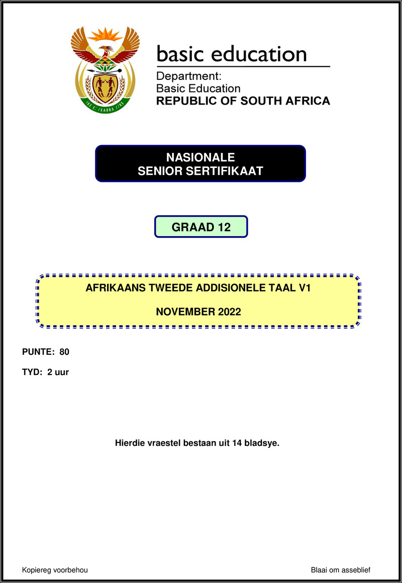 Afrikaans Sal P1 Nov 2022 Gr12