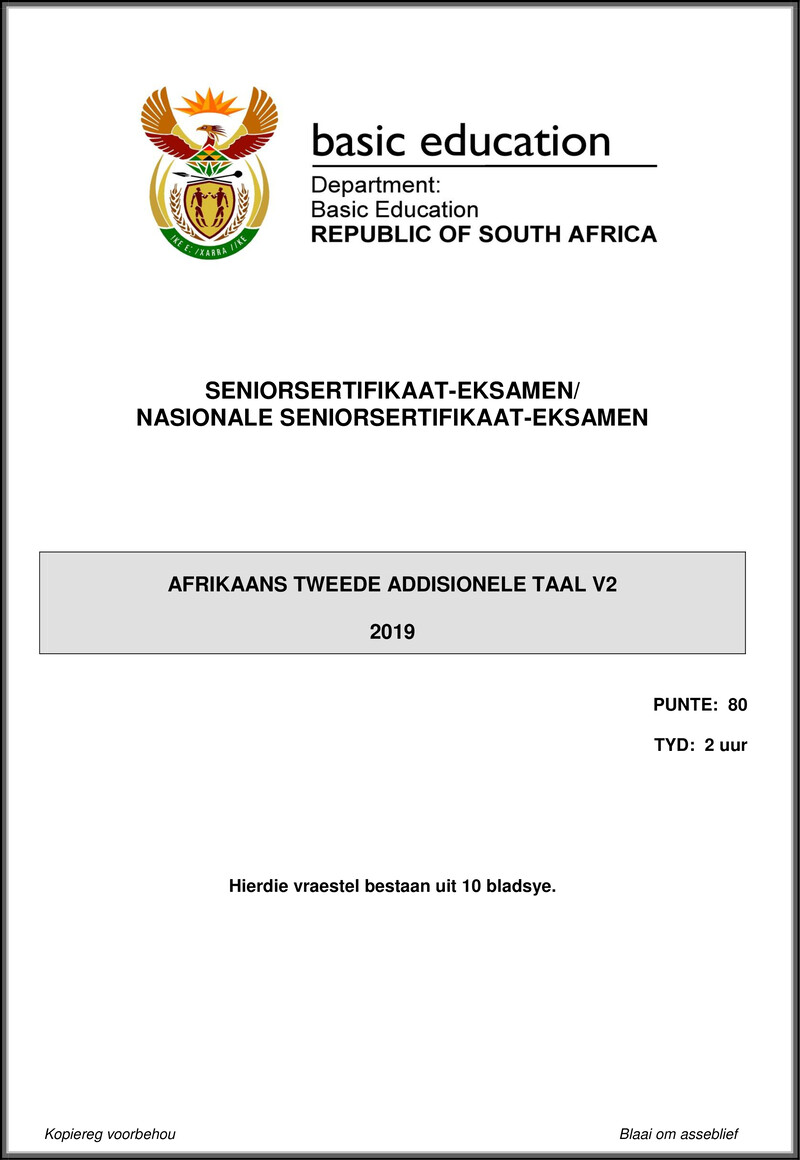 Afrikaans Sal P2 May June 2019 Gr12