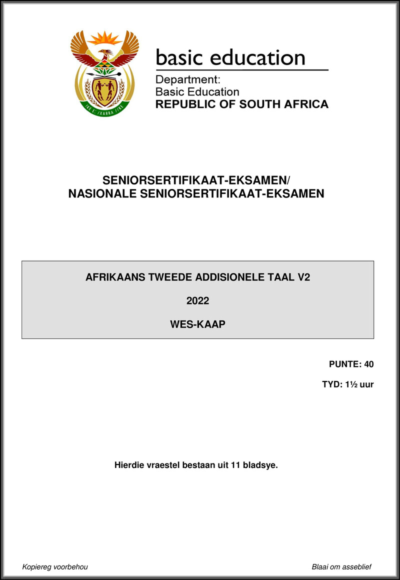 Afrikaans Sal P2 May June 2022 Western Cape Gr12