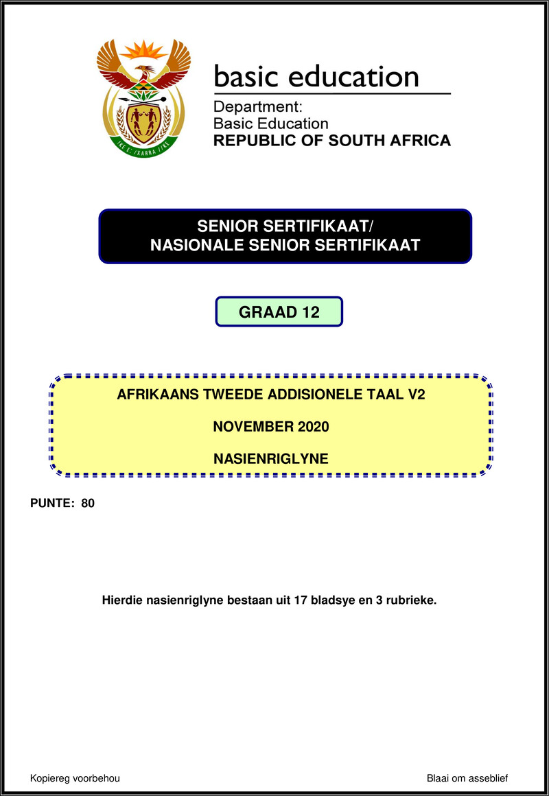 Afrikaans Sal P2 Nov 2020 Memo Gr12