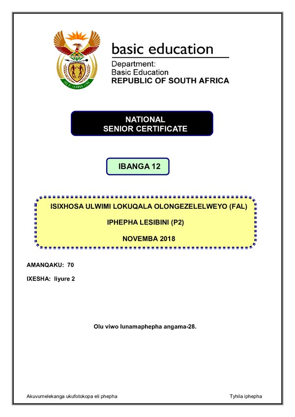 Isixhosa Fal P2 Gr12