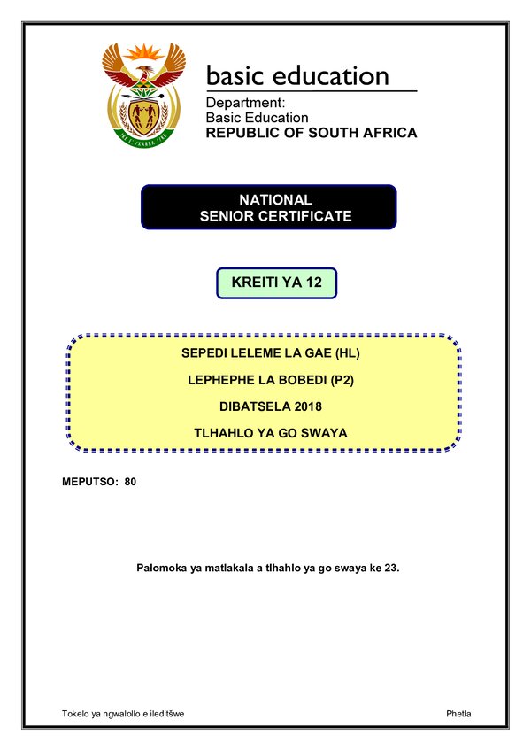 Sepedi Hl P2 Memo Gr12