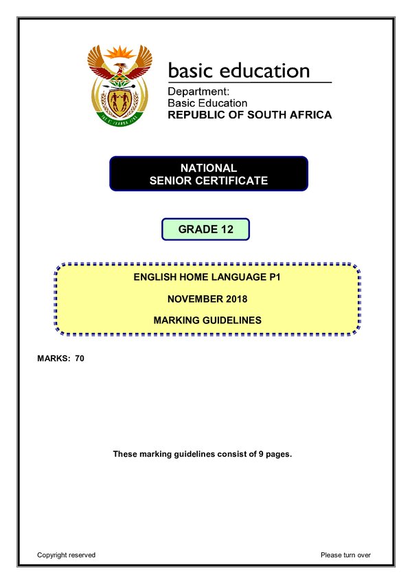 English Hl P1 Memo Gr12