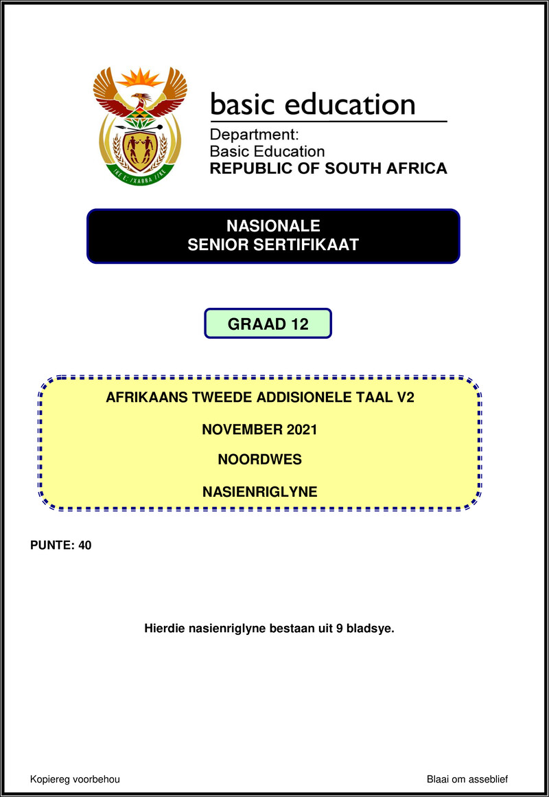 Afrikaans Sal P2 Nov 2021 Mg North West Gr12