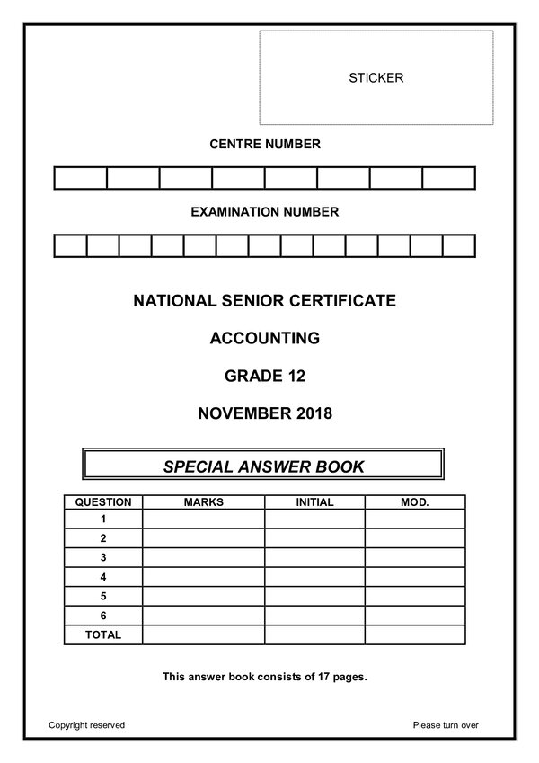 Paper 1 Answer Book (English) Gr12