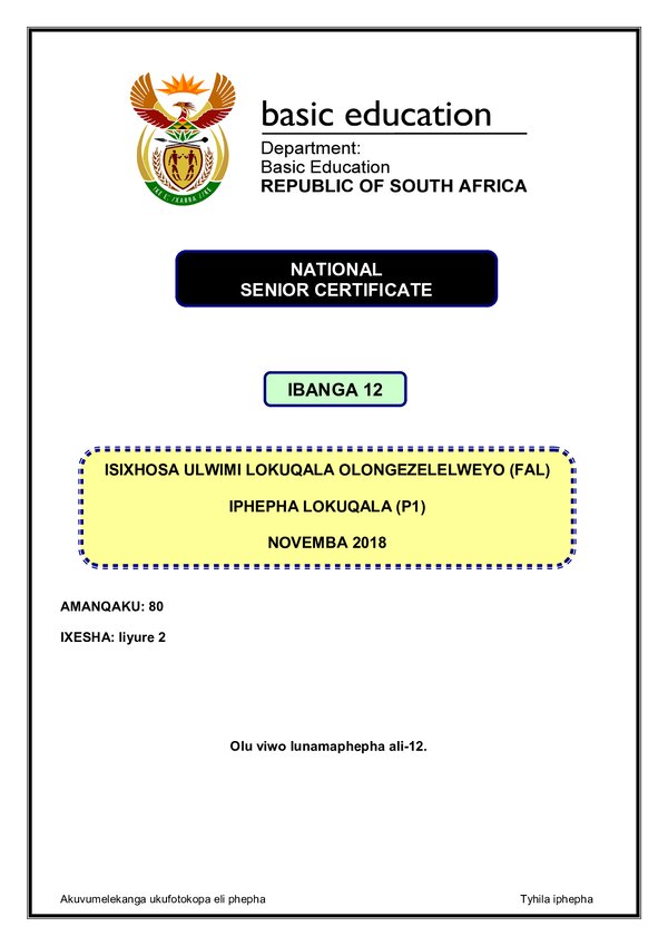 Isixhosa Fal P1 Gr12