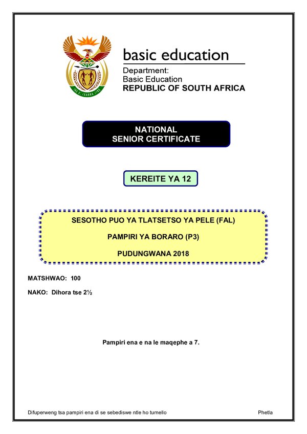 Sesotho Fal P3 Gr12