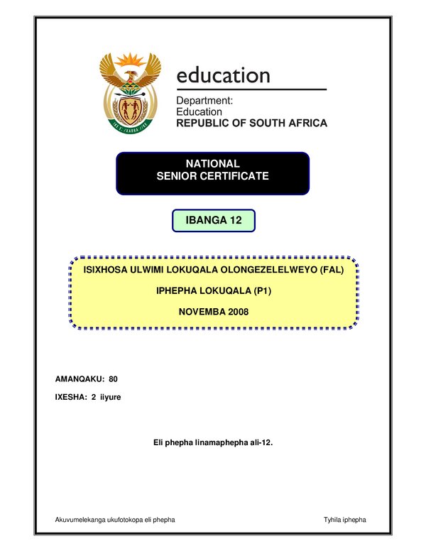 Grade 12 Geography past paper 1998 – IsXhosa FAL P1 gr12