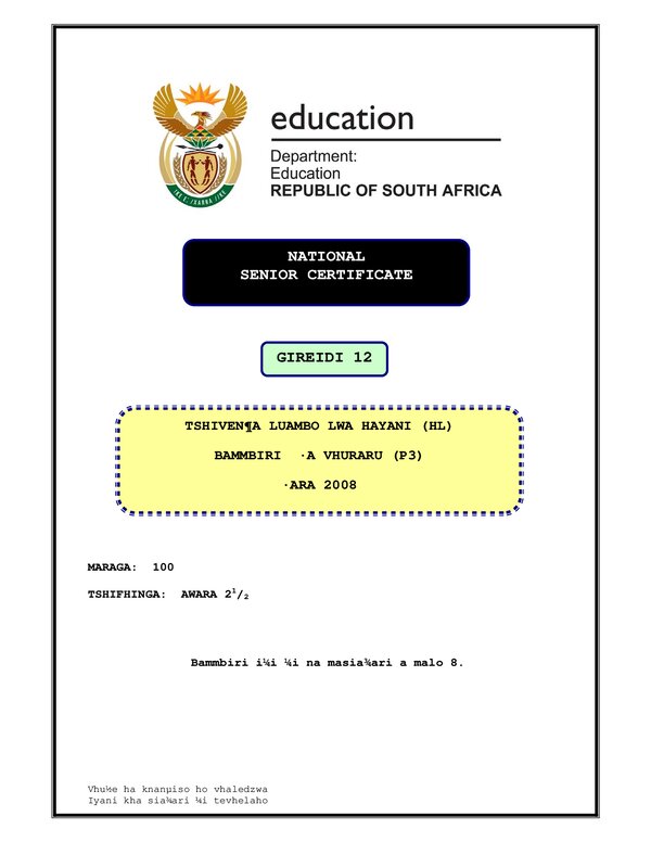 Tshivenda Hl P3 Gr12