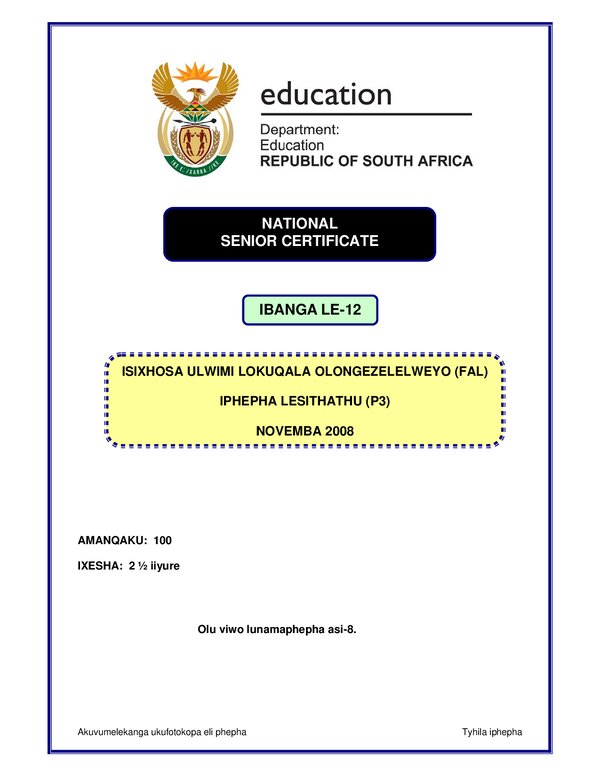 Isxhosa Fal P3 Gr12