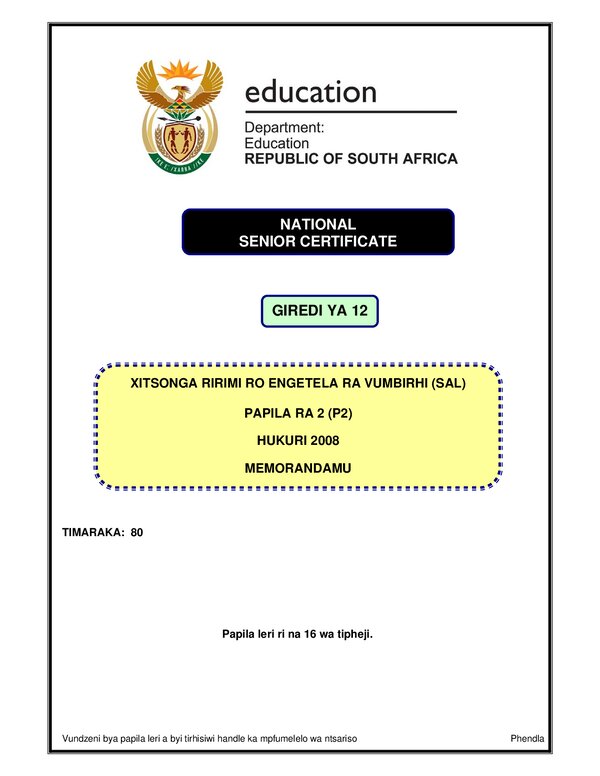 Xitsonga Sal P2 Rubic Gr12