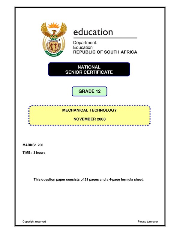 Mechanical Technology P1 English Gr12