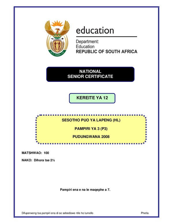 Sesotho Hl P3 Gr12