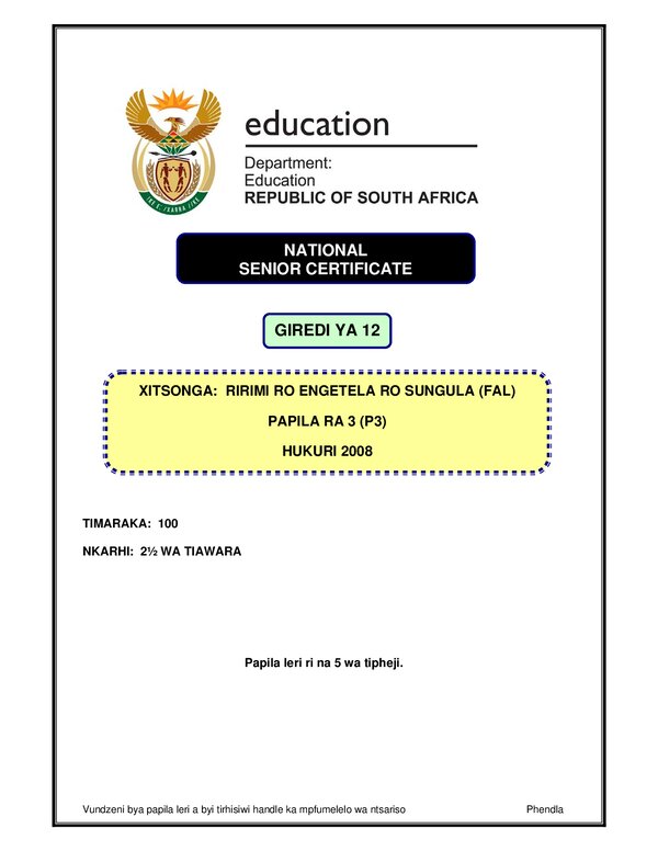Xitsonga Fal P3 Memo Gr12